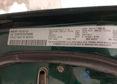 2020 Ram 1500 Classic Tradesman 4X4 5'7 Box from USA, damaged, VIN 3C6RR7KG3LG204685